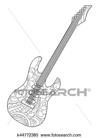 Musical instrument electric guitar Coloring book vector for.