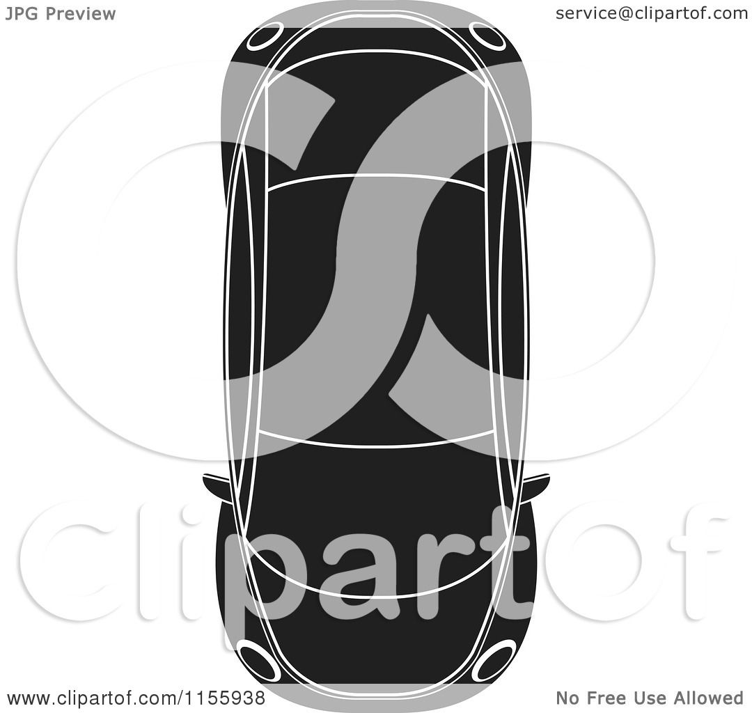 Clipart of an Aerial View of a Black and White Car.