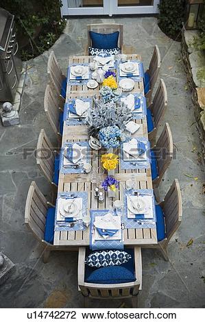 Stock Photo of Aerial view patio with dining table u14742272.