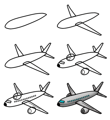Drawing a cartoon airplane in 2019.
