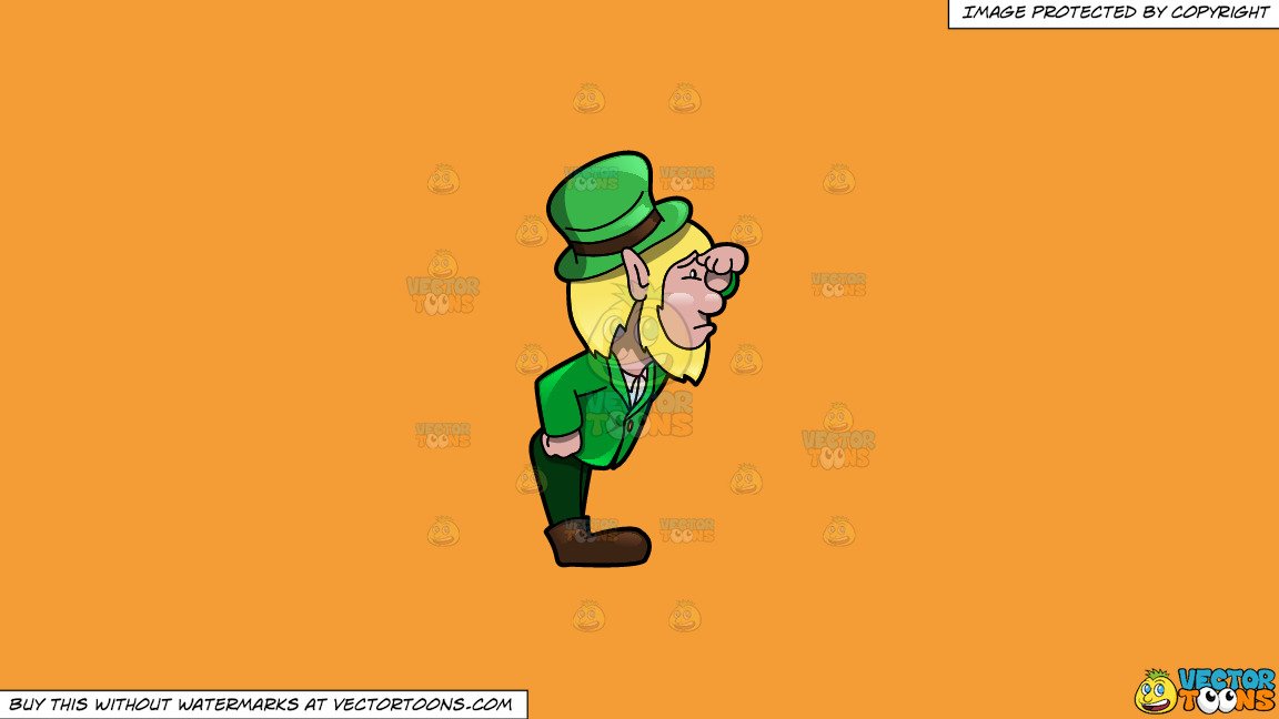 Clipart: A Leprechaun In Serious Search Of Something Afar on a Solid Deep  Saffron Gold F49D37 Background.