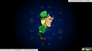 Clipart: A Leprechaun In Serious Search Of Something Afar on a Dark Blue  And Black Gradient Background.