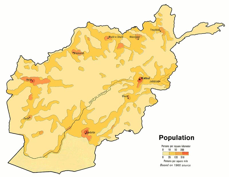 Afghanistan Population density Map , Afghanistan transparent.