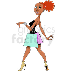 African American woman shopping cartoon clipart. Royalty.