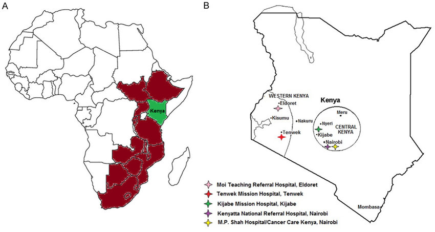 Geographic maps showing regions of interest. A: Africa\'s EC.