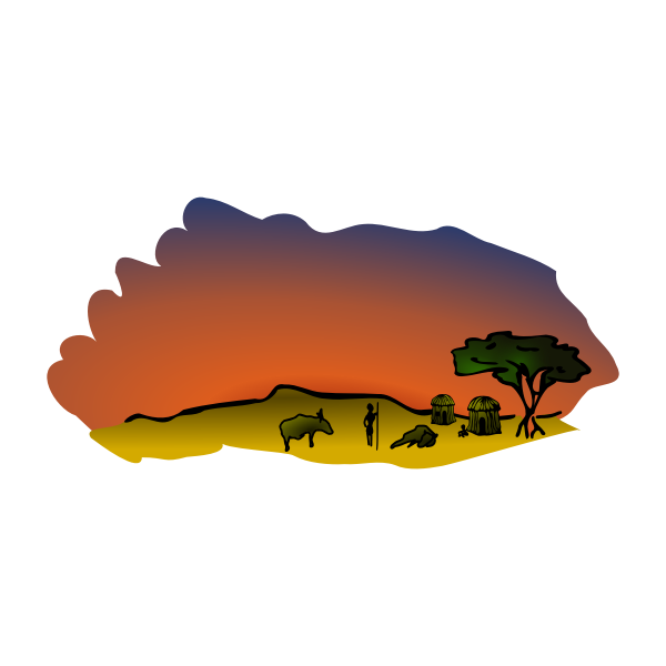 Vector clip art of African savanna scenery.