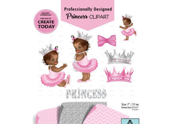 African American Girl Pink Gray Clipart.