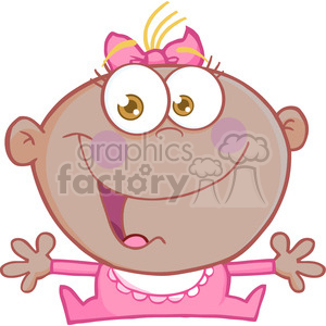 Clipart of Happy African American Baby Girl With Open Arms clipart.  Royalty.