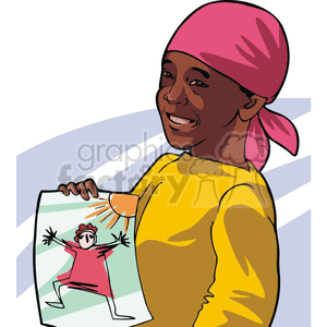 Cartoon African American boy showing a drawing clipart. Royalty.