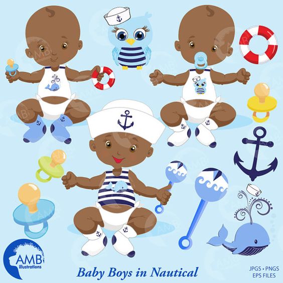 Baby Boy Clipart, Nautical Baby Boy Clipart, Sailor Clipart.