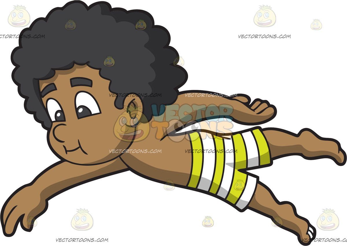 A Black Boy Swimming Freestyle: A black boy with curly hair.