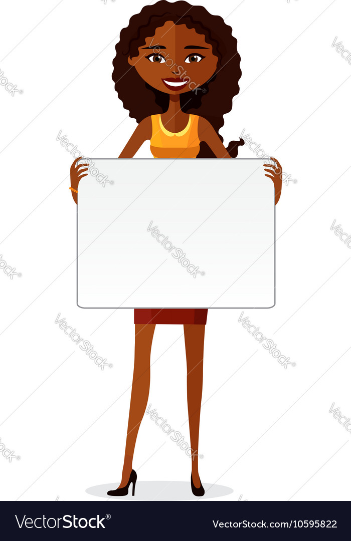 African American businesswoman holding board.