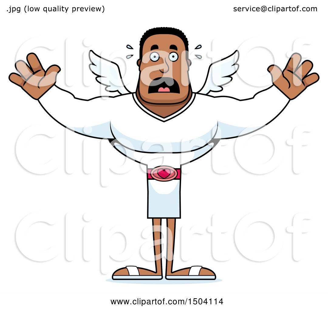 Clipart of a Scared Buff African American Male Cupid.