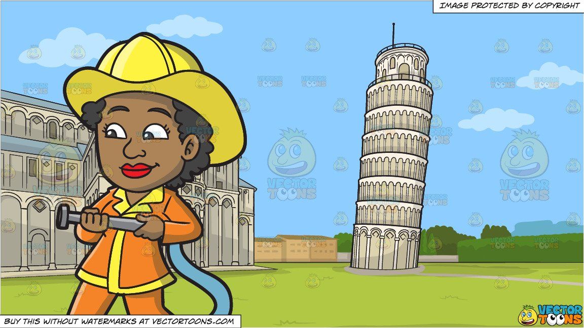 clipart #cartoon A Black Female Firefighter and The Leaning.