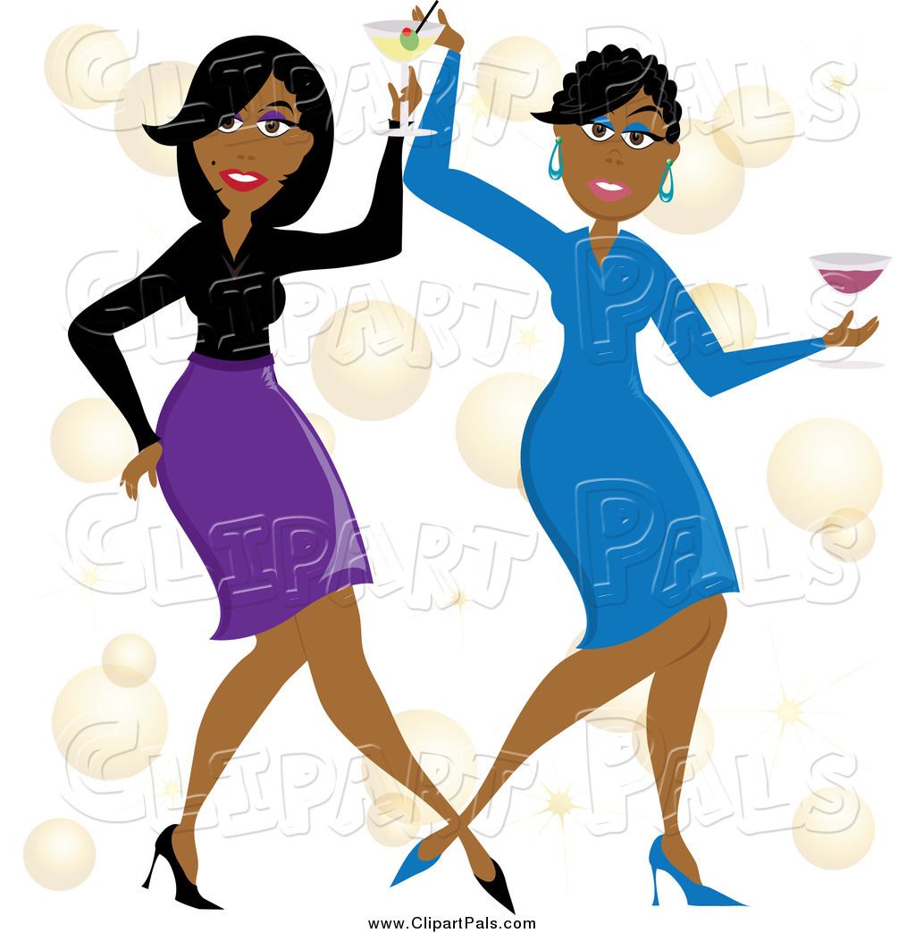 Pal Clipart of Happy Black Women Dancing with Cocktails by.