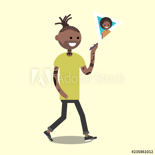 Young african american character man walking and speaking.
