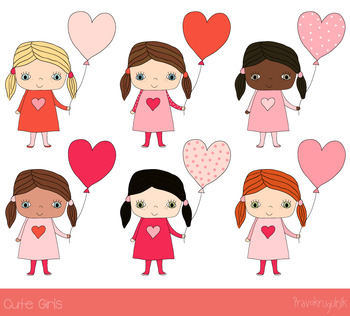 Cute girls clipart, Valentine love clip art, Children set, African American  kids.