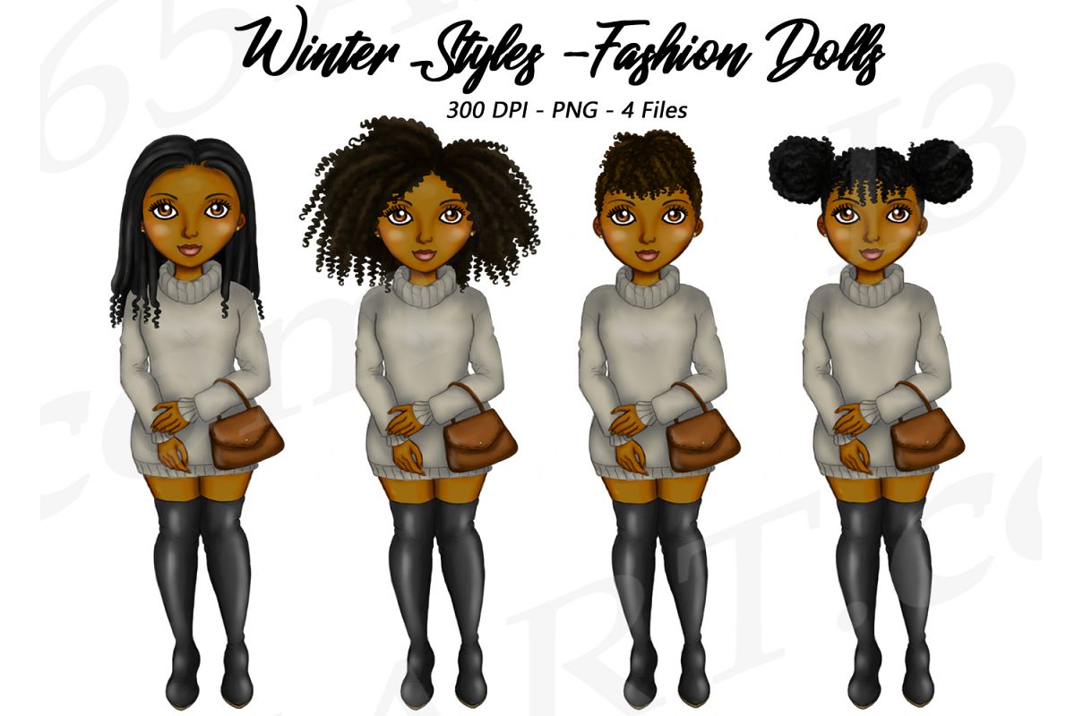 Natural Hair Black Girls Clipart, Winter Sweaters Fashion.
