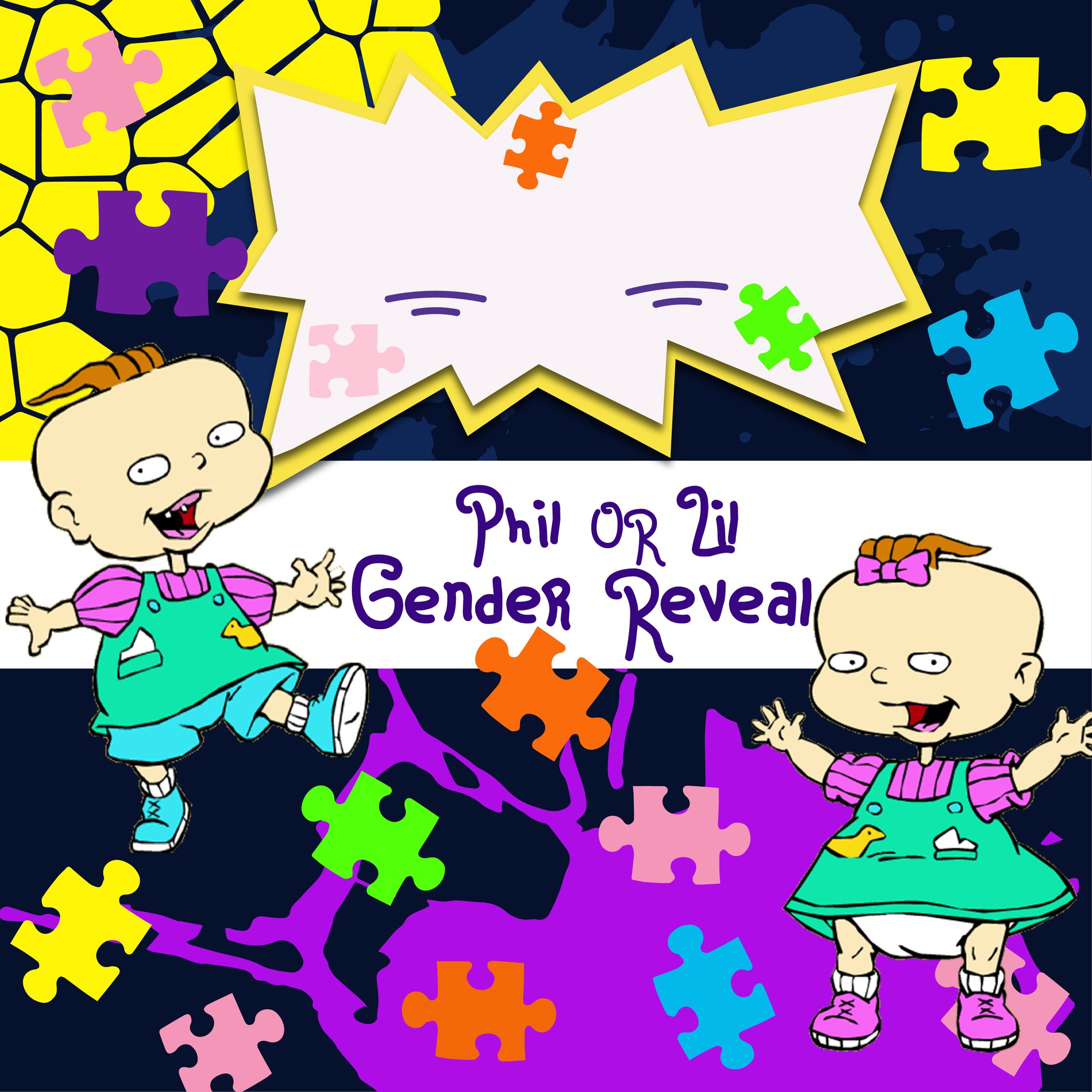Rugrats Phil or Lil African American Gender Reveal Backdrop.