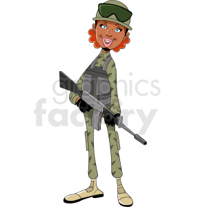 African American woman soldier cartoon clipart. Royalty.