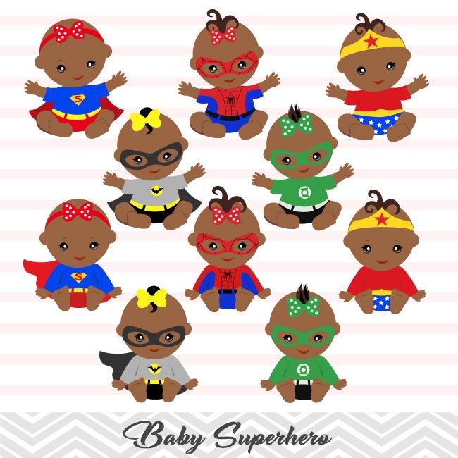 20 African American Superhero Baby Girls Clip Art, African American Baby  Girl Superhero Clipart, 00232.