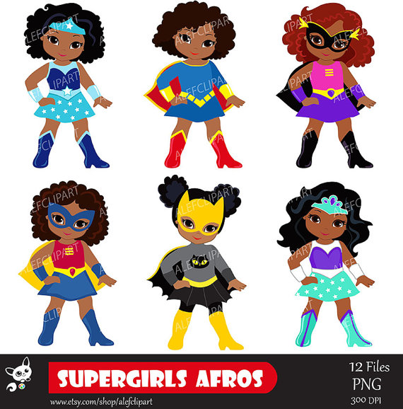 Girls Superhero clip art, Supergirl clipart, African.