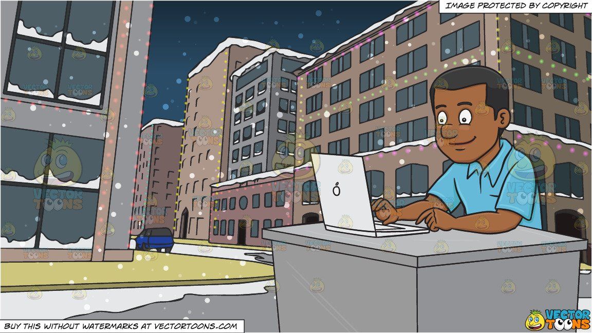 A Black Guy Surfing The Internet Using A Laptop and Wintery.