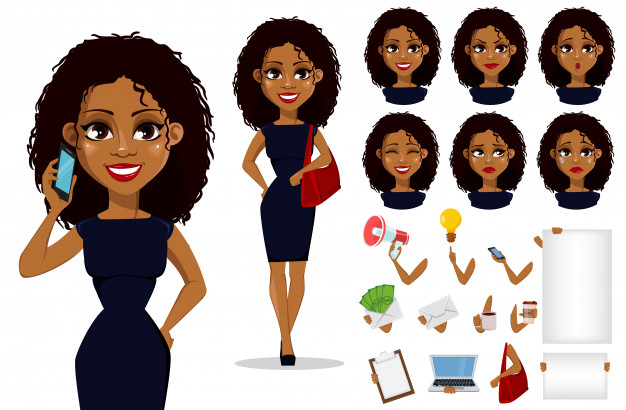 African american business woman cartoon character Vector.