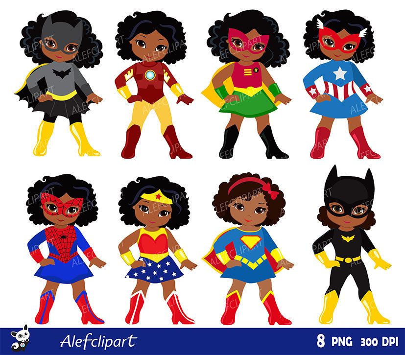 Girls African American in superhero costume. Instant.