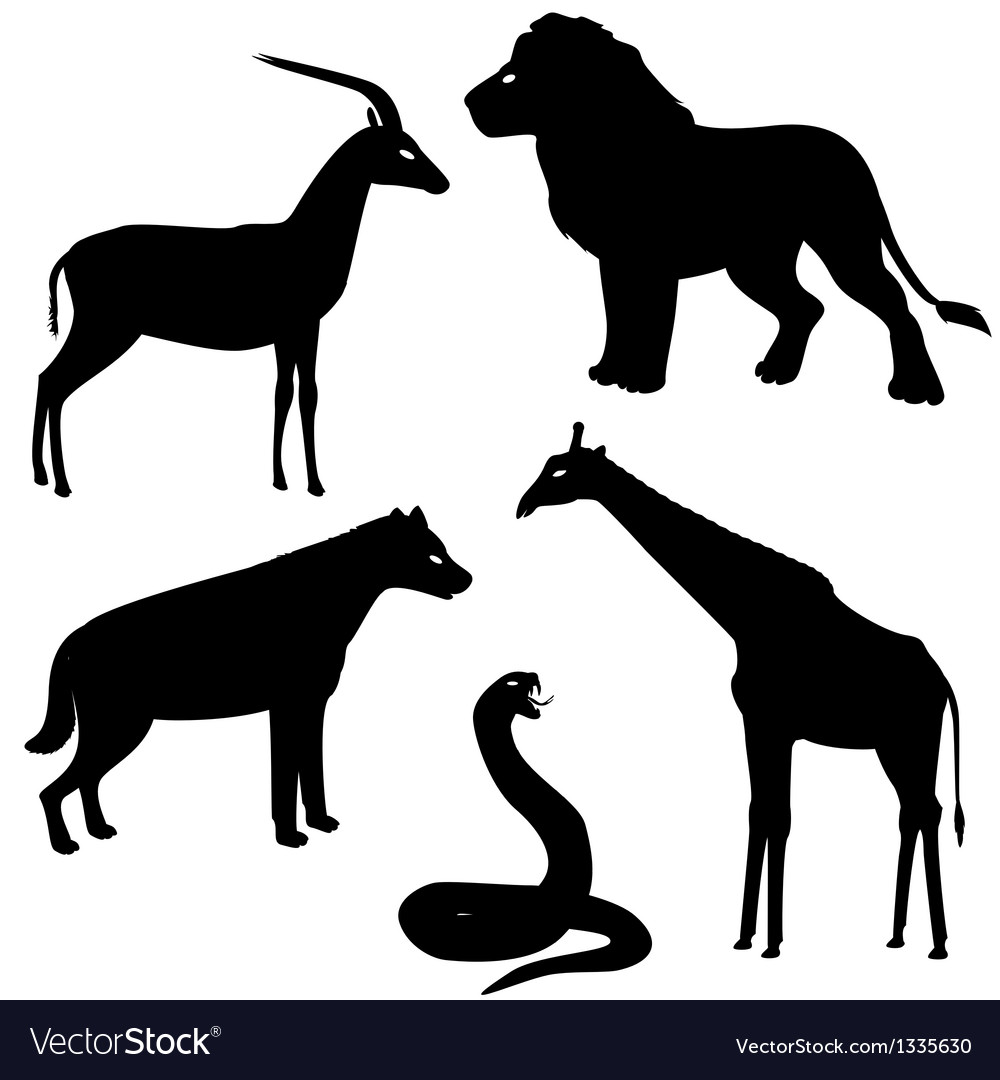 Set 2 of african animals silhouettes.