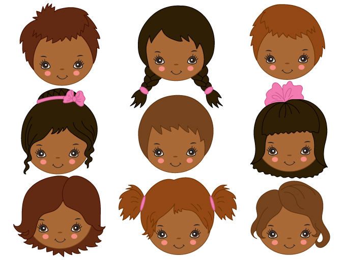 African American Kids Faces Clipart.