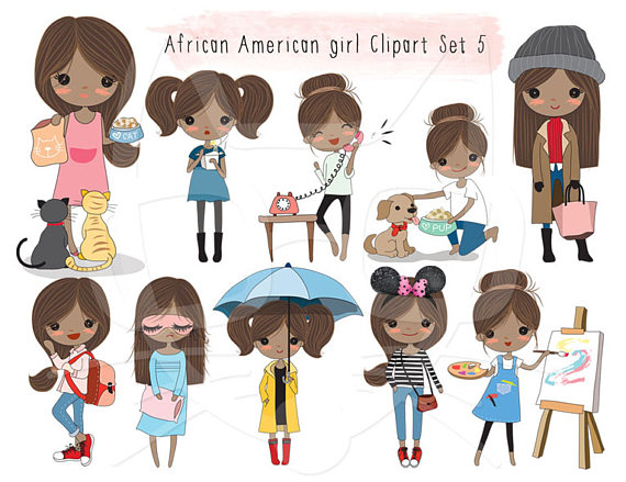 African American girl Clip art Black Girl clipart set 5.