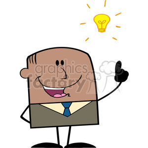 Royalty Free RF Clipart Illustration Happy African American Businessman  With A Bright Idea Cartoon Character clipart. Royalty.