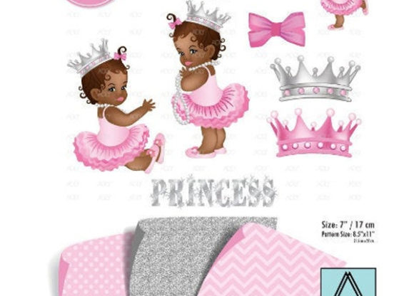 African American Girl Pink Gray Clipart.