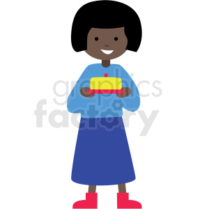 african american cartoon girl holding cake vector clipart . Royalty.