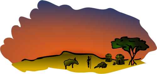 Vector clip art of African savanna scenery.