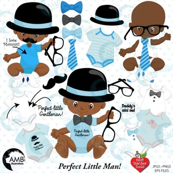 Baby Boy Clipart, Nursery Clipart, African American Baby Clip Art, AMB.