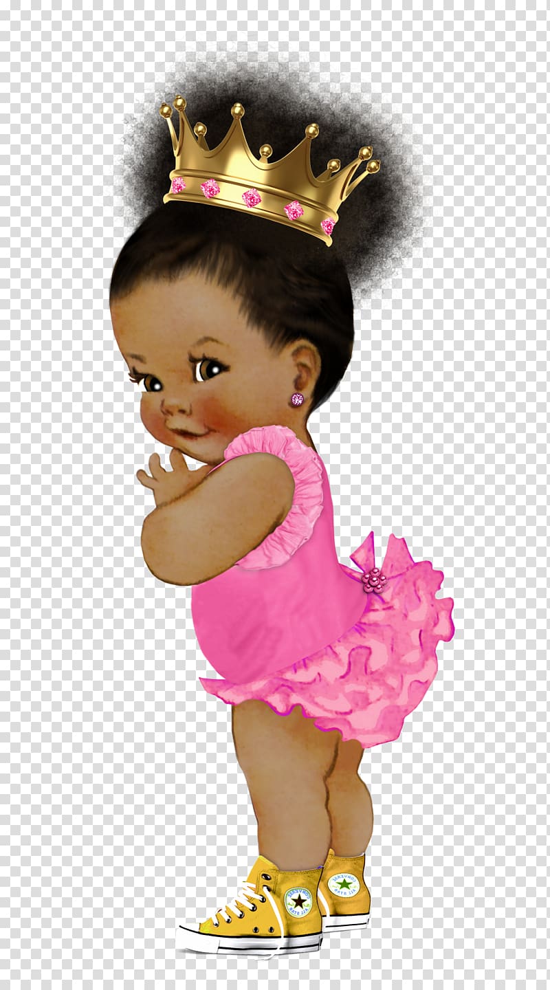 Girl with pink dress and crown illustration, Afro.