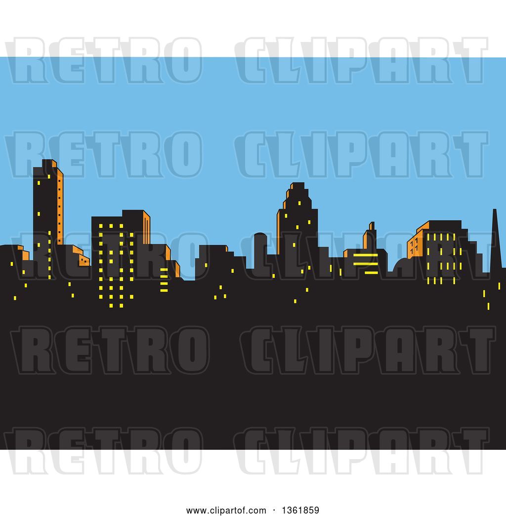 Vector Clip Art of Retro Silhouetted City Skyline Against an.