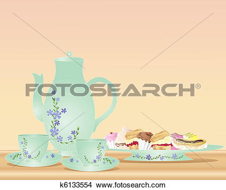 Clipart of afternoon tea and cakes k6133554.