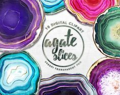 Agate Slices Digital clipart, Agate digital paper, crystal.