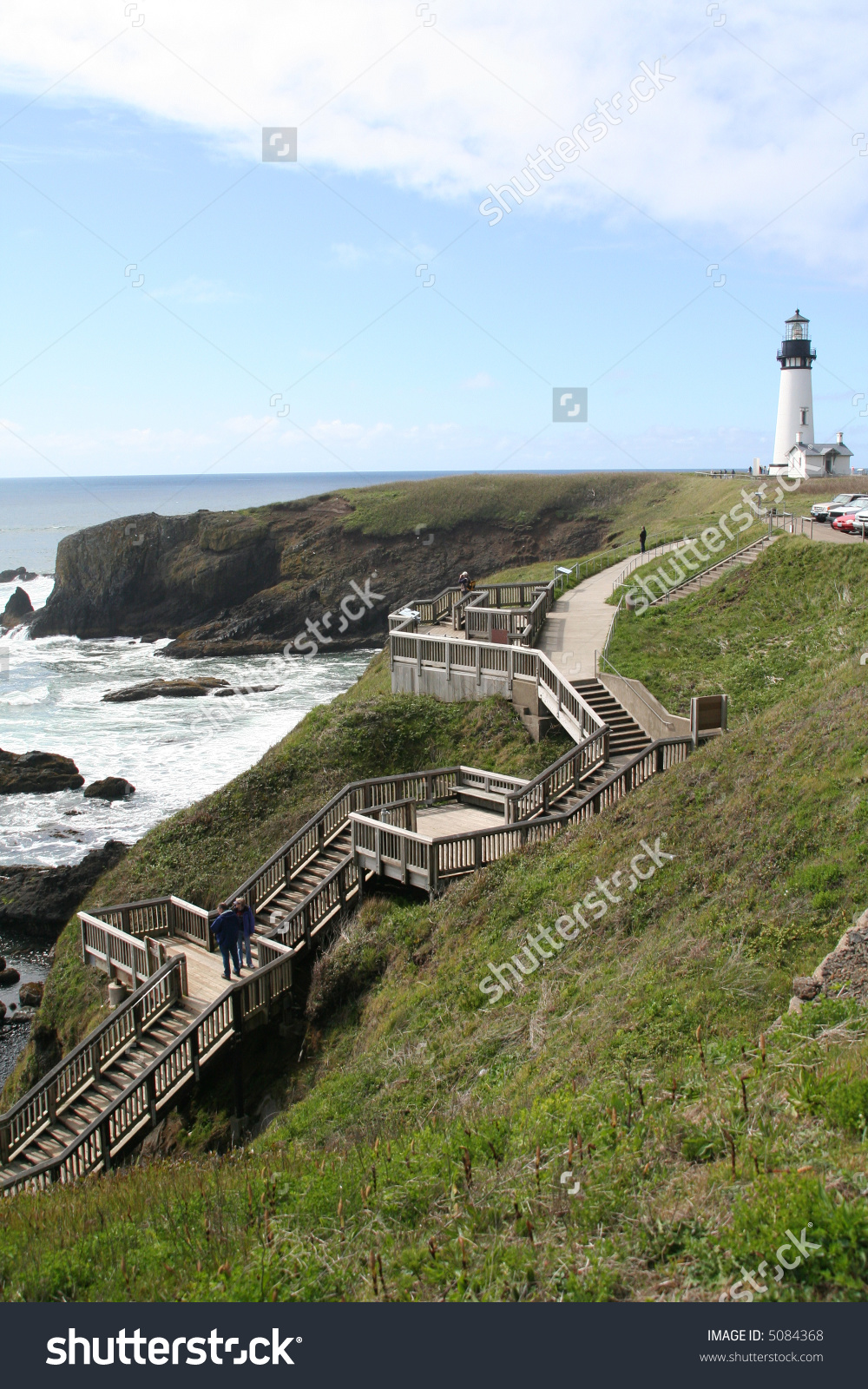 Wooden Stairs To Beach, Misty Day, Yaquina Head Lighthouse, Agate.
