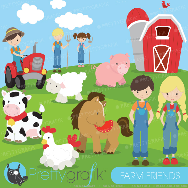 Farm Scene Clip Art Illustration.
