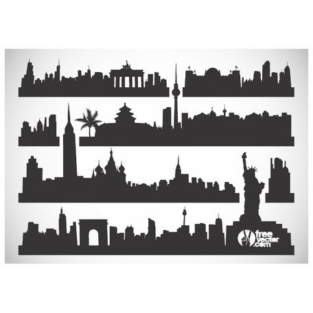 CITYSCAPES VECTOR SILHOUETTES.ai Clipart Picture.