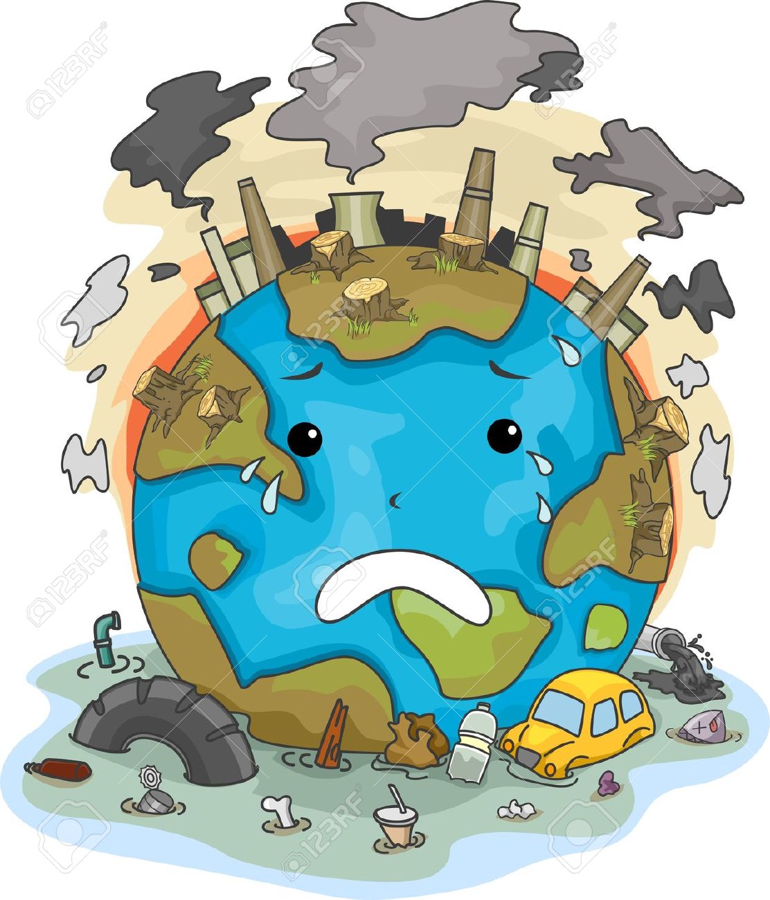 Air and water pollution clipart.