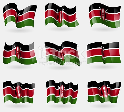 Set Of Kenya Flags In The Air stock photo 475002364.