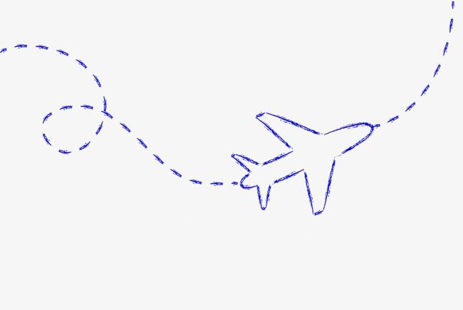 Blue Hand Drawn Aircraft Route, Dotted Line, Route, Blue PNG.