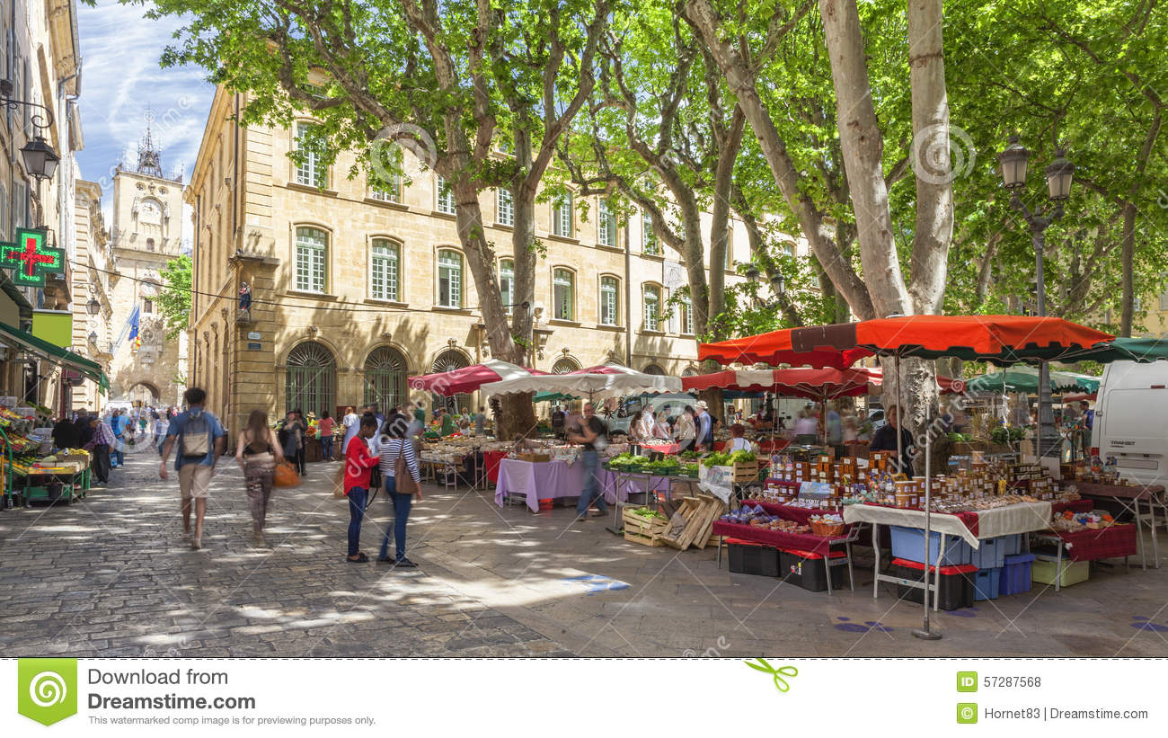 Market On A Square In Aix En Provence Editorial Stock Photo.