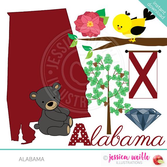 US State: Alabama clipart set comes with 9 cute graphics.