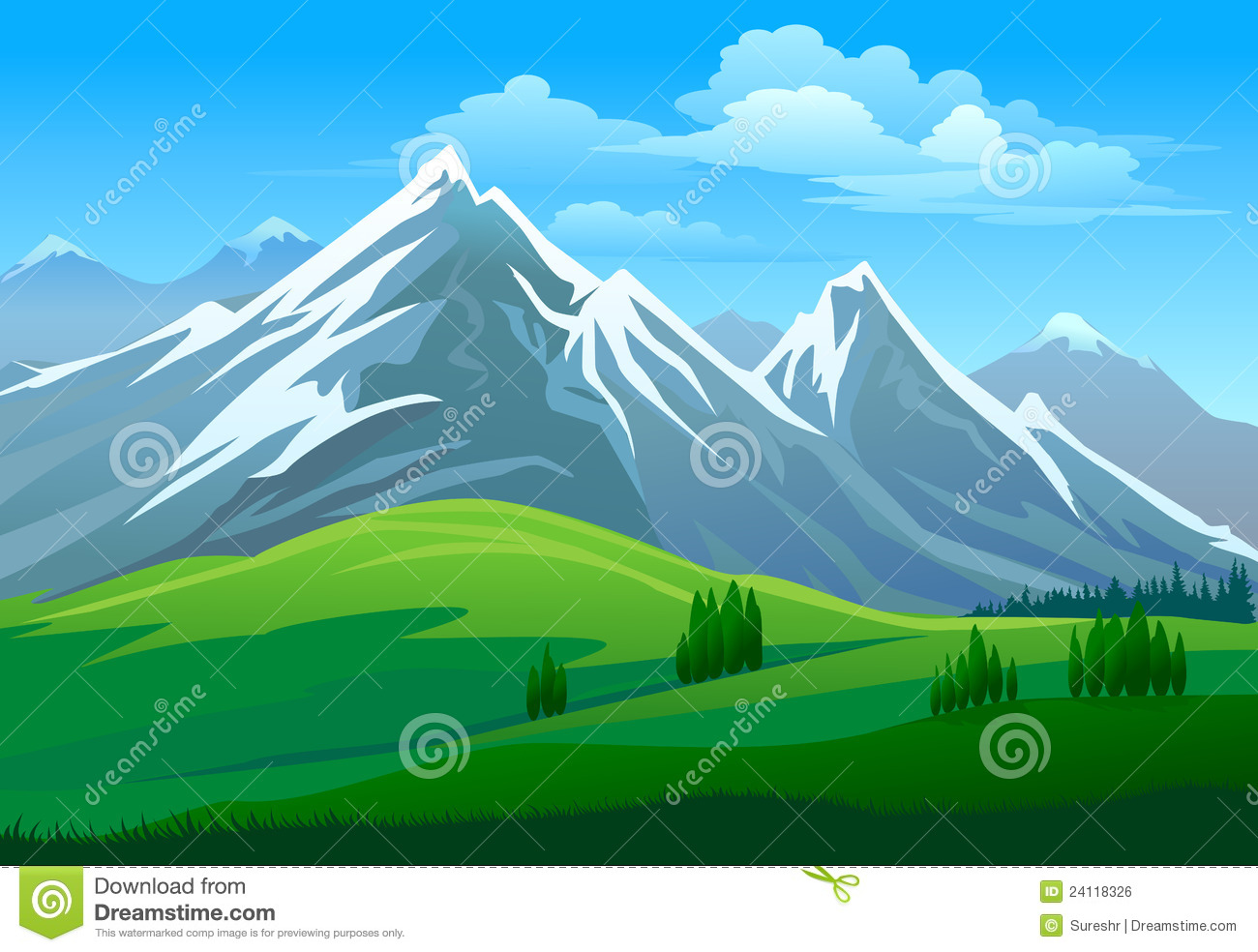 Amazing Snow Clad Mountain And Green Valley Royalty Free Stock.